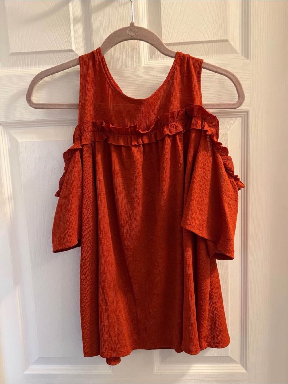 LC Lauren Conrad Rust Orange Ruffled Cold-Shoulder Tank